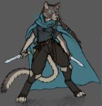  anthro catfolk cloak clothed clothing dagger domestic_cat felid feline felis female frostwyrm102 fur hair mammal melee_weapon simple_background solo traditional_media_(artwork) weapon 