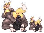  ambiguous_gender ambiguous_prey anal_vore anthro anus breasts butt canid canine digimon digimon_(species) digital_media_(artwork) female_pred intersex mammal petit-bambi pixel_(artwork) renamon sweat vore 