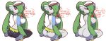  2019 absurd_res big_breasts blush breasts butt clothing comic darkprincess04 dialogue english_text female gardevoir green_hair hair hair_over_eye hat hi_res humanoid kneeling legwear looking_aside looking_at_viewer looking_back midriff mostly_nude nintendo nipples pok&eacute;mon pok&eacute;mon_(species) rear_view rosa_(pok&eacute;mon) smile solo text thong tights undressing video_games white_skin 