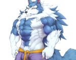  2019 5_fingers abs anthro biceps black_nose canid canine canis capcom captainjohkid clothed clothing darkstalkers digital_media_(artwork) fur hi_res jon_talbain male mammal muscular muscular_male pecs simple_background solo standing video_games were werecanid werecanine werewolf white_fur wolf 