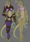  animal_genitalia anthro armor breasts claws clothing frostwyrm102 garter_belt garter_straps genital_slit hi_res intersex legwear lizardfolk long_tongue melee_weapon reptile scalie simple_background slit stockings thigh_highs tongue traditional_media_(artwork) unconvincing_armor weapon 
