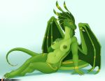  2019 4_toes anthro areola breasts digital_media_(artwork) dragon feet female green_skin invalid_tag looking_at_viewer nipples pussy scaled scalie tagme terryburrs thick_thighs toes western wings yellow_eyes 