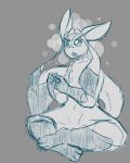  2019 absurd_res anthro anthrofied barefoot canid canine casual_nudity crossed_legs eeveelution eyebrows featureless_crotch fluffy fluffy_tail front_view frown fur glaceon gloves_(marking) grey_background hi_res lime09 long_ears long_tail male mammal markings multicolored_fur navel nintendo nude open_mouth paws pok&eacute;mon pok&eacute;mon_(species) simple_background sitting sketch socks_(marking) solo tongue video_games 