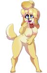  animal_crossing anthro breasts canid canine canis domestic_dog female fur hair hi_res isabelle_(animal_crossing) mammal nintendo nipples nude open_mouth pussy scribbled-death shih_tzu simple_background smile solo video_games yellow_fur 