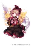  1girl amati_(gothic_wa_mahou_otome) bangs blonde_hair blush dress eyebrows_visible_through_hair full_body gothic_lolita gothic_wa_mahou_otome hairband lolita_fashion lolita_hairband long_hair looking_at_viewer murayama_(u_k) official_art purple_eyes solo twintails white_background wings 