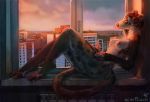  anthro breasts building city claws cloud day didelphid female fossa666 fur hair half-closed_eyes headphones hi_res inside mammal marsupial nipples nude pink_nipples pink_nose profile reclining sky solo sony_corporation spots spotted_fur toe_claws whiskers window window_sill 