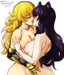  animal_humanoid black_hair blake_belladonna blonde_hair blush breasts cat_humanoid eyes_closed felid felid_humanoid feline feline_humanoid female female/female french_kissing hair human human_on_humanoid humanoid intimate kissing mammal minacream nipples nude pink_nipples prosthetic prosthetic_arm rwby yang_xiao_long 