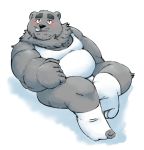  2019 anthro belly blush clothing cute_fangs hi_res hugo_(jumperbear) humanoid_hands jumperbear male mammal overweight overweight_male simple_background sitting solo underwear ursid white_background 