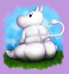  2019 anthro big_butt butt fur male moomin overweight overweight_male sitting solo superpudgy supertoasted the_moomins toasts_(artist) white_fur 