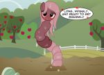  &lt;3 2019 annelida_(oc) apple apple_tree badumsquish blush dialogue english_text equid equine first_person_view flirting food fruit hi_res horse looking_at_viewer mammal my_little_pony pink_eyes ponification pony slime slimey solo text tree what what_has_science_done where_is_your_god_now worm 