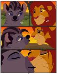  comic disney eyes_closed felid feral hyaenid jasiri_(tlg) kissing lion mammal pantherine simba the_lion_guard the_lion_king xxgato 