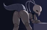  antennae anthro anus arthropod arthropod_abdomen big_breasts black_eyes breasts butt clothing collaboration empty_eyes female hollow_knight insect iselda_(hollow_knight) looking_at_viewer looking_back monochrome napalm_express non-mammal_breasts presenting presenting_hindquarters pussy_juice rear_view rubrad simple_background solo under_boob video_games 