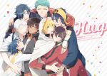  6+boys ^_^ aqua_eyes aqua_hair bandanna black_hair blonde_hair blue_eyes blue_hair braid brown_hair cloak closed_eyes cover cover_page doujin_cover english_text eyepatch eyes_closed feathers grin hair_feathers horikawa_kunihiro hug jacket ko-man male_focus mikazuki_munechika multiple_boys ookurikara open_mouth shokudaikiri_mitsutada smile taikogane_sadamune touken_ranbu track_jacket track_suit tsurumaru_kuninaga white_hair yamabushi_kunihiro yamanbagiri_kunihiro yellow_eyes 