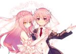  dress elbow_gloves elsword elsword_(character) eve_(elsword) gloves headdress long_hair male pink_hair red_eyes short_hair suit tie utm watermark white yellow_eyes 