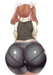  1girl absurdres artist_request asagumo_(kantai_collection) ass bending_forward bike_shorts bow brown_hair cameltoe from_behind hair_bow highres huge_ass kantai_collection long_hair panties panties_under_bike_shorts shiny shiny_clothes shiny_hair shirt solo twintails underwear very_long_hair 