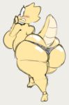  alphys angstrom anthro bent_over big_breasts big_butt blush breasts butt butt_squish clothing eyewear female glasses huge_butt looking_at_viewer looking_back non-mammal_breasts rear_view reptile scalie solo thick_tail thick_thighs thong undertale video_games voluptuous 