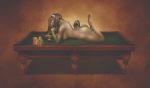  8_ball billards equid equine female jinkah mammal pinup pose simple_background solo 