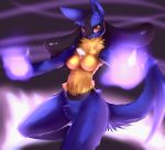  absurd_res anthro blue_fur breasts canid canine featureless_breasts female front_view fur hi_res hopping4 looking_at_viewer lucario mammal nintendo pok&eacute;mon pok&eacute;mon_(species) red_eyes solo standing video_games 
