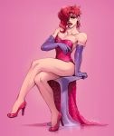  androgynous bare_shoulders cosplay crossdressing dress elbow_gloves femboy gloves hair_over_one_eye high_heels jessica_rabbit jojo&#039;s_bizarre_adventure kakyouin_noriaki legs lipstick looking_at_viewer makeup male muscle pecs red_dress red_hair solo trap 