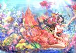  animal black_hair fish flowers headdress japanese_clothes keepout long_hair original underwater water 