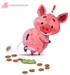  ! ambiguous_gender beady_eyes black_eyes coin cryptid-creations domestic_pig feral fur humor mammal money piggy_bank pink_fur pun simple_background solo suid suina surprise sus_(pig) visual_pun white_background 