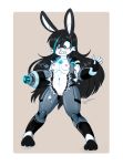  anthro armor blue_eyes blush bonbon breasts clothing exposed female hair lagomorph long_hair machine mammal pussy rabbit rishi-chan robot solo torn_clothing wardrobe_malfunction wide_hips 