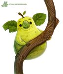  ambiguous_gender beady_eyes black_eyes branch claws cryptid-creations feral food food_creature fruit humor koala leaf mammal marsupial pear pun simple_background smile solo tree visual_pun vombatiform white_background wood 