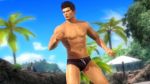  1boy 3d abs brown_eyes brown_hair day dead_or_alive island jann_lee male_focus male_swimwear muscle navel nipples official_art outdoors pecs short_hair sky solo standing swim_briefs swimwear tecmo 