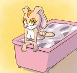  2019 aged_up anthro bathing bathtub breasts butt countershade_torso countershading cream_the_rabbit digital_media_(artwork) dipstick_ears eyelashes female fur hi_res lagomorph looking_at_viewer loshon loshon_(artist) mammal nipples nude rabbit simple_background smile solo sonic_(series) video_games 