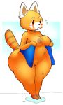  aggressive_retsuko ailurid angstrom anthro belly big_butt blush breasts butt embarrassed female hi_res huge_butt huge_thighs mammal nude pussy red_panda retsuko sanrio short_stack shower solo thick_thighs towel water wet 
