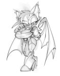  between_breasts big_breasts bigdad breasts chaos_emerald chiropteran female hair hair_over_eye looking_at_viewer mammal monochrome rouge_the_bat solo sonic_(series) wings 