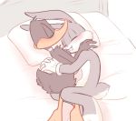 anatid anseriform anthro avian bed bird blush buckteeth bugs_bunny clothing daffy_duck duck duo embrace eyes_closed feathers fur gloves lagomorph looney_tunes lying male male/male mammal nude on_side pillow rabbit sleeping smile teeth warner_brothers whiskers zehn 