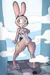  angstrom anthro blush breasts covering covering_breasts disney embarrassed female hi_res judy_hopps lagomorph looking_at_viewer mammal nude open_mouth pussy rabbit shower small_breasts solo steam thick_thighs water wet wide_hips zootopia 