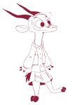  2018 antelope anthro barefoot bovid clothed clothing crossgender female fuel_(artist) fuel_(character) gazelle horn mammal monochrome open_jacket red_and_white simple_background skirt solo standing white_background 