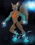  aerosaur83 anthro canid canine clothing concept_art electric fantasy fennec fluffy fox hi_res invalid_tag lightning male mammal model_sheet muscular pinup pose superhero superpowers thong 