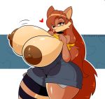  &lt;3 2019 anthro areola big_breasts black_nose breasts brown_hair canid canine canis catalina_(zeromccall) clothed clothing digital_media_(artwork) female hair hair_over_eye hi_res huge_breasts long_hair looking_at_viewer mammal mole_(marking) nipples solo thegentlebro thick_thighs tongue tongue_out wolf 