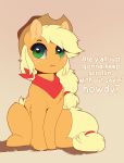  2019 absurd_res applejack_(mlp) blonde_hair cowboy_hat dialogue digital_media_(artwork) earth_pony english_text equid equine evehly female feral freckles friendship_is_magic green_eyes hair hat hi_res horse looking_at_viewer mammal my_little_pony neckerchief pony simple_background solo text 