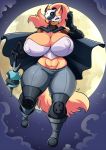  2018 absurd_res anthro armwear big_breasts blonde_hair breasts canid canine canis cape clothed clothing eyes_closed facial_markings fangs female footwear full_moon gloves hair hi_res holding_object holding_weapon huge_breasts idw_publishing jaeh long_hair mammal markings mask mask_(marking) moon night nipple_outline signature solo sonic_(series) sonic_the_hedgehog_(idw) weapon whisper_the_wolf wolf 
