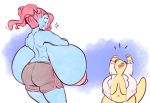  ! alphys angstrom anthro belly big_breasts bottomless breasts butt clothed clothing duo eyewear female fish glasses hair head_back huge_breasts hyper hyper_breasts lab_coat marine mostly_nude muscular muscular_female non-mammal_breasts open_mouth overweight overweight_female rear_view reptile scalie shorts smile surprise thick_tail thick_thighs topless undertale undyne video_games 