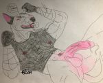  anarchist anthro balls bottomless bull_terrier canid canine canis clothed clothing cum domestic_dog ejaculation excited half-shirt happy hi_res horny_(disambiguation) humanoid_penis hunting_dog jenklinbullterrier_(artist) male mammal penis pink_balls terrier traditional_media_(artwork) white_black 