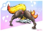  2019 absurd_res anthro barefoot braixen butt canid canine chest_tuft clitoris digital_media_(artwork) feet female fox fur hi_res inner_ear_fluff mammal nintendo nude pink_pussy plump_labia pok&eacute;mon pok&eacute;mon_(species) pussy simple_background tacophox thick_thighs tuft video_games 