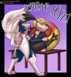  &lt;3 anal anal_penetration braixen coat coffeefly english_text eyes_closed female hi_res lycanroc male male/female midnight_lycanroc nintendo penetration pok&eacute;mon pok&eacute;mon_(species) pussy spread_legs spreading table te text video_games 