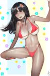  1girl bikini black_hair blue_eyes breasts highres large_breasts long_hair navel original randy_(awesomevillage) red_bikini solo swimsuit 