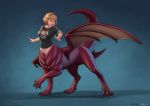  2019 bat_wings blonde_hair bottomless breasts clothed clothing dotoro_(artist) dragon female hair hairband hi_res humanoid membranous_wings taur wings 