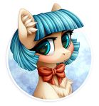  2019 bow_tie coco_pommel_(mlp) digital_media_(artwork) earth_pony equid equine female feral friendship_is_magic hi_res horse inner_ear_fluff looking_at_viewer mammal my_little_pony pony ribbons solo vird-gi 