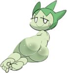  ambiguous_gender barefoot big_butt butt butt_blush feet flora_fauna humanoid looking_at_viewer looking_back nintendo nude plant pok&eacute;mon pok&eacute;mon_(species) roselia simple_background smile solo sweat video_games vilepluff white_background white_eyes 