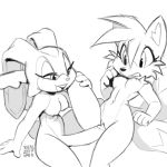  2019 anthro breasts cream_the_rabbit crossgender dickgirl dickgirl/female female imminent_sex intersex intersex/female miles_prower monochrome nipples nude open_mouth penis prodding pussy signature simple_background sonic_(series) white_background xylas 