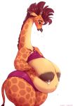  2019 anthro big_breasts breasts female giraffe giraffe_mom giraffid huge_breasts javanshir lactating looking_down mammal mature_female nipples pregnant simple_background solo thick_thighs white_background wide_hips 