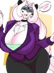  anthro big_breasts blazer bra braided_hair breasts cleavage clothed clothing dialogue english_text felid feline female hair huge_breasts jwinkz las_lindas mammal smile solo text tila_sunrise underwear webcomic wide_hips 