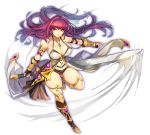  1girl armor bikini bikini_armor breasts curvy gauntlets gurimjang highres holding holding_sword holding_weapon jewelry large_breasts long_hair navel orange_eyes original pendant pink_hair simple_background solo swimsuit sword very_long_hair weapon white_background 